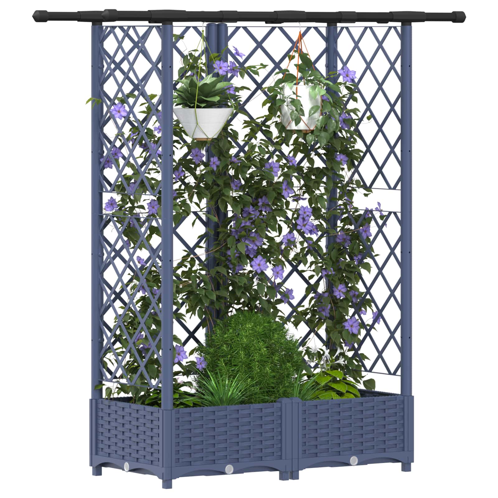 Verhoogd Bed met Trellis en Dak Grijs 124 x 40 x 123 cm PP