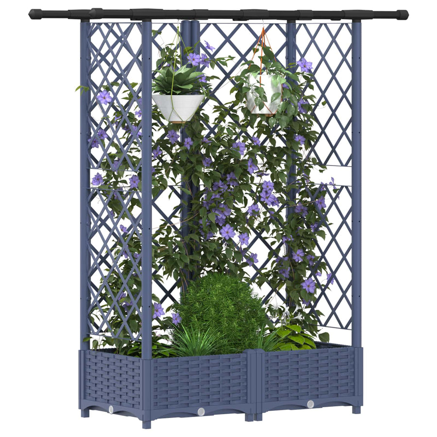 Verhoogd Bed met Trellis en Dak Grijs 124 x 40 x 123 cm PP
