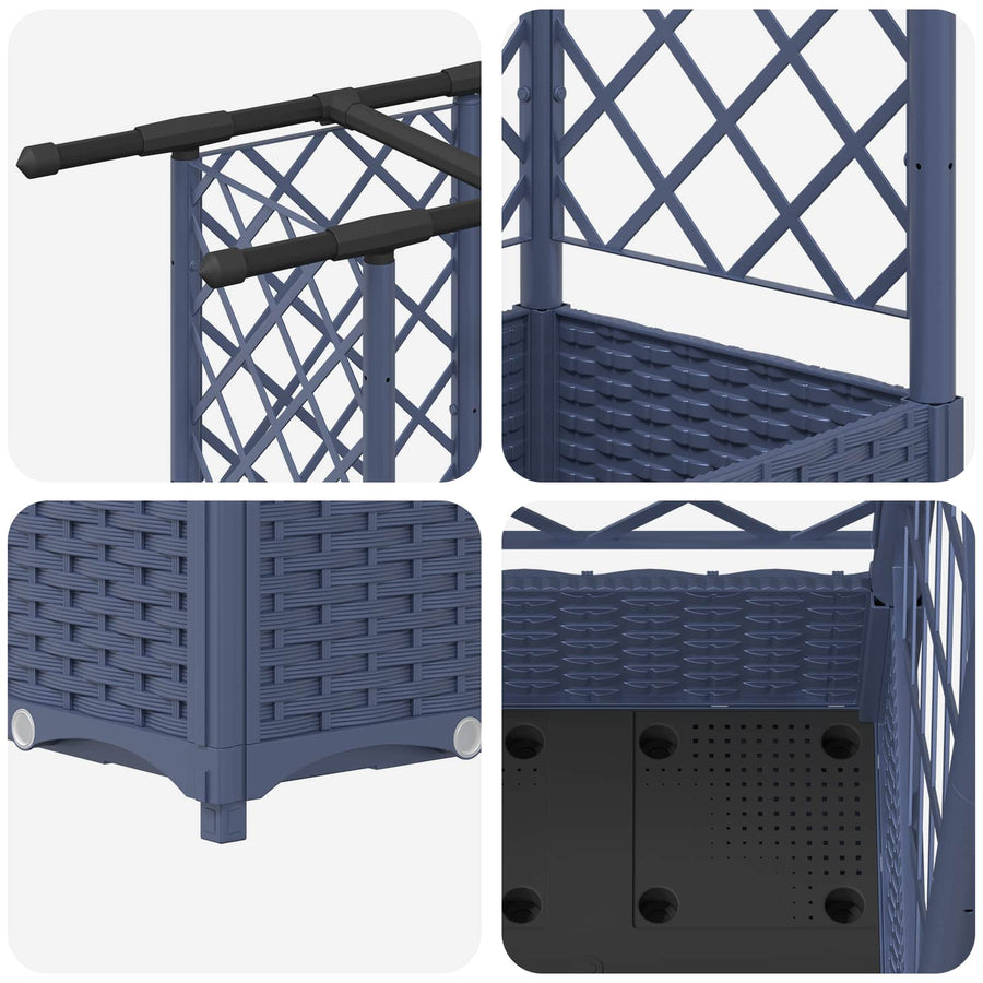 Verhoogd Bed met Trellis en Dak Grijs 164 x 40 x 123 cm PP