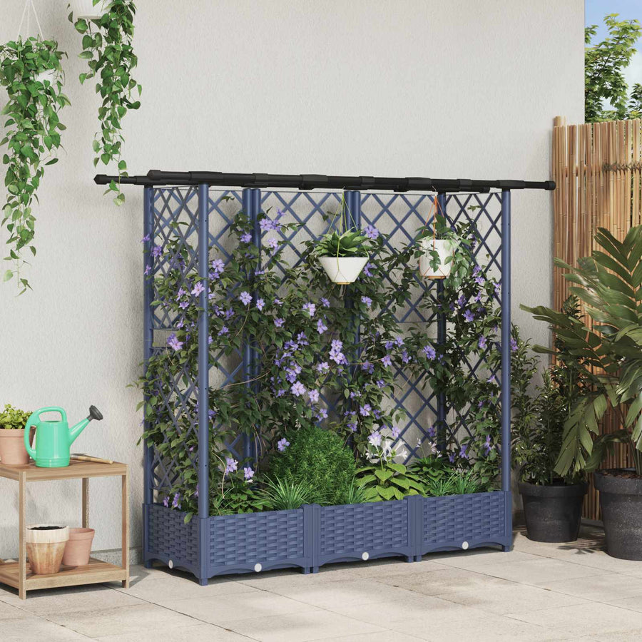 Verhoogd Bed met Trellis en Dak Grijs 164 x 40 x 123 cm PP
