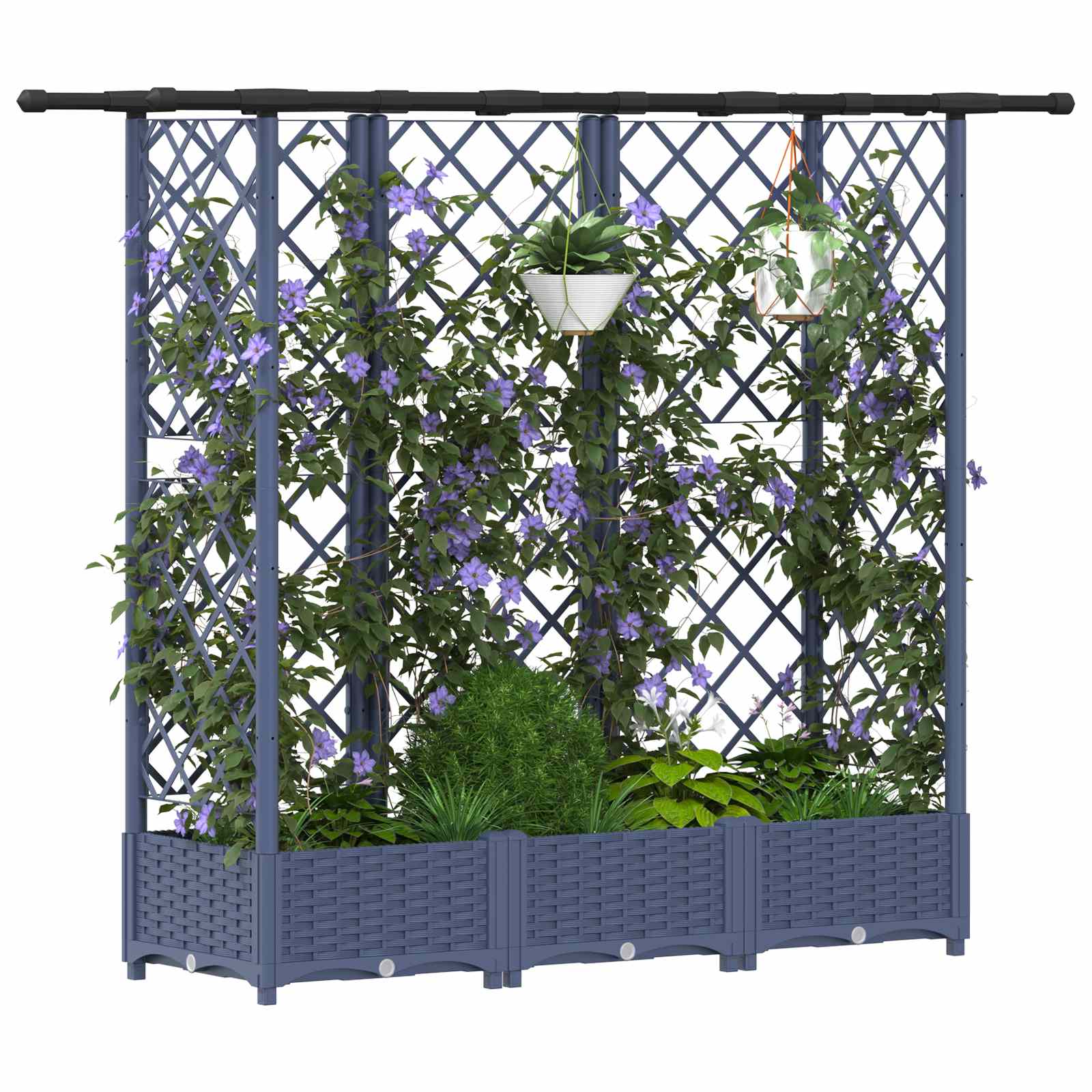 Verhoogd Bed met Trellis en Dak Grijs 164 x 40 x 123 cm PP