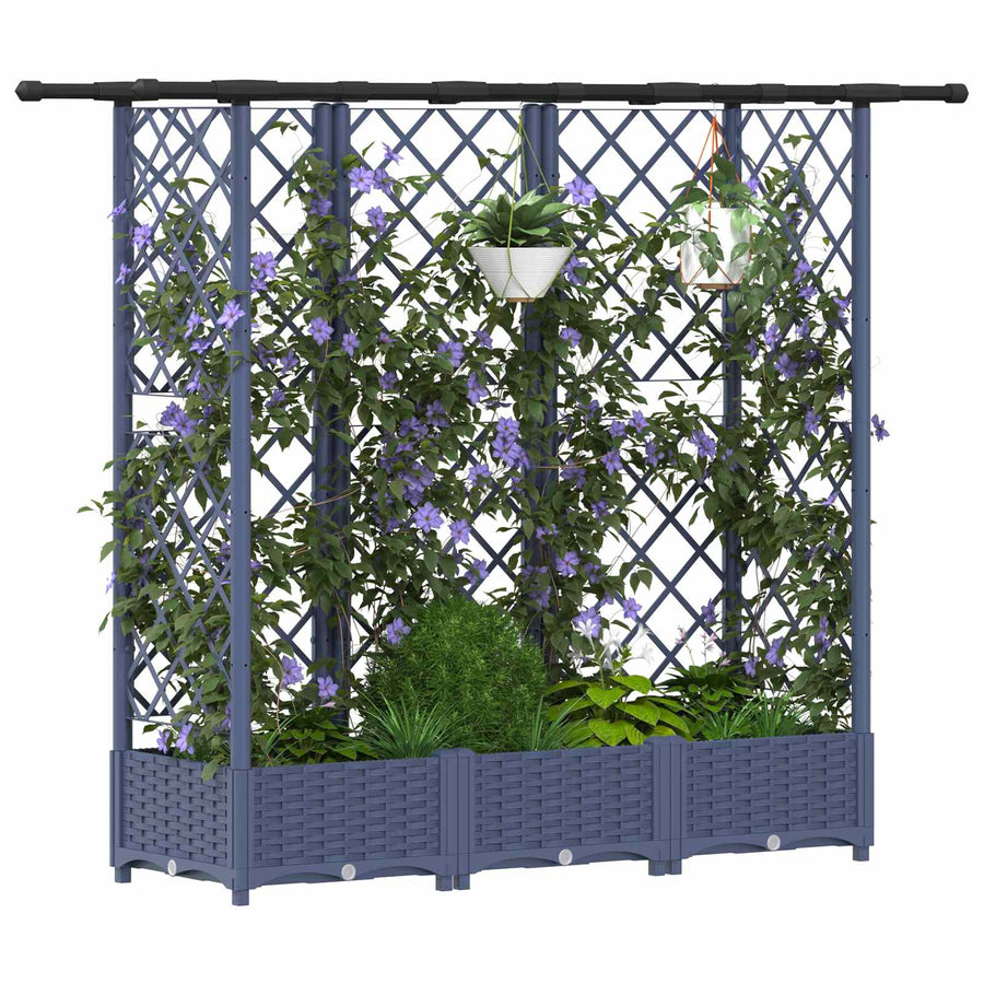 Verhoogd Bed met Trellis en Dak Grijs 164 x 40 x 123 cm PP