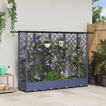 Verhoogd Bed met Trellis en Dak Grijs 202,5 x 40 x 123 cm PP