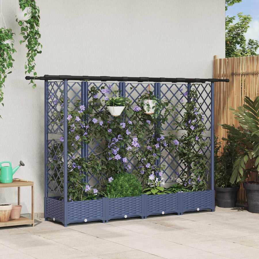 Verhoogd Bed met Trellis en Dak Grijs 202,5 x 40 x 123 cm PP