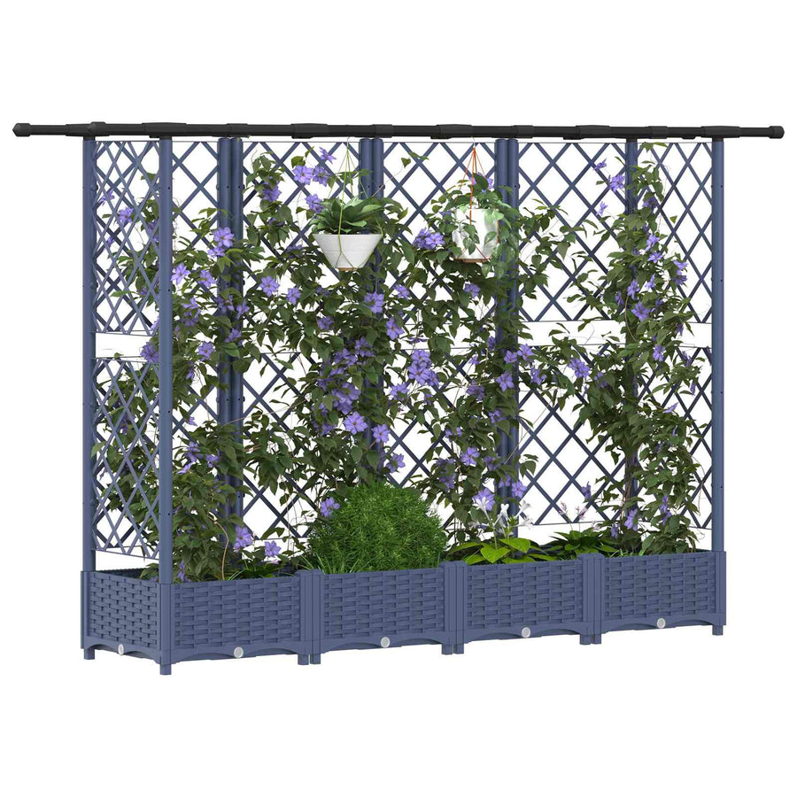 Verhoogd Bed met Trellis en Dak Grijs 202,5 x 40 x 123 cm PP
