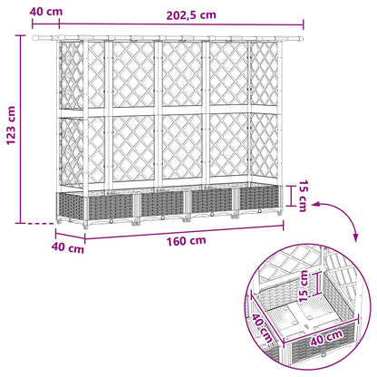 Verhoogd Bed met Trellis en Dak Grijs 202,5 x 40 x 123 cm PP