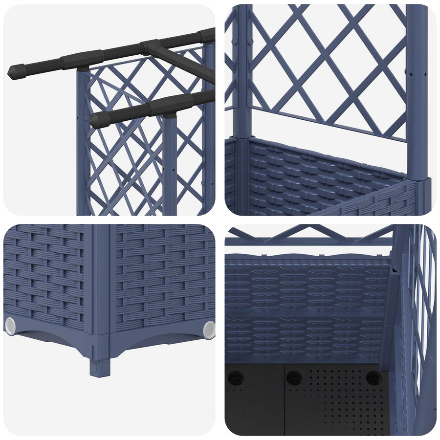 Verhoogd Bed met Trellis en Dak Grijs 124 x 40 x 138 cm PP