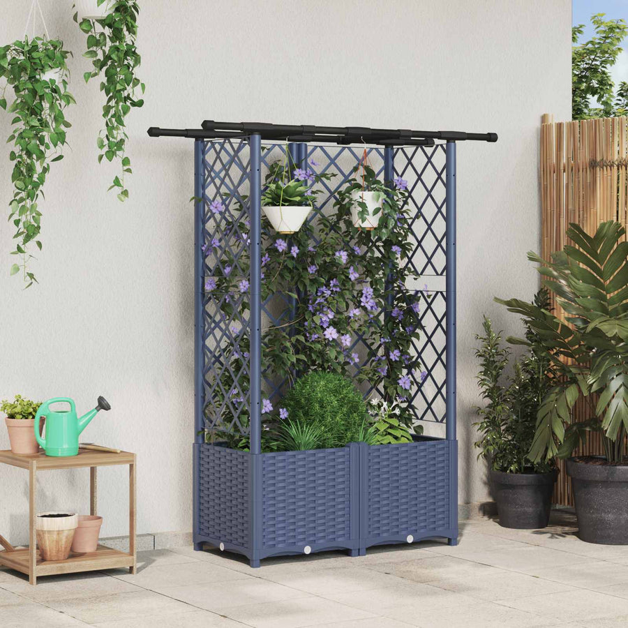 Verhoogd Bed met Trellis en Dak Grijs 124 x 40 x 138 cm PP