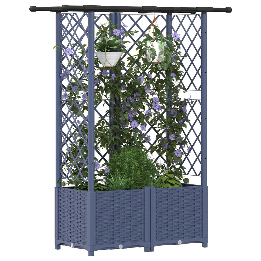 Verhoogd Bed met Trellis en Dak Grijs 124 x 40 x 138 cm PP