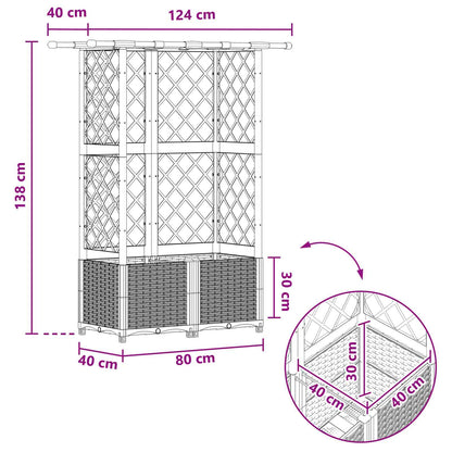 Verhoogd Bed met Trellis en Dak Grijs 124 x 40 x 138 cm PP