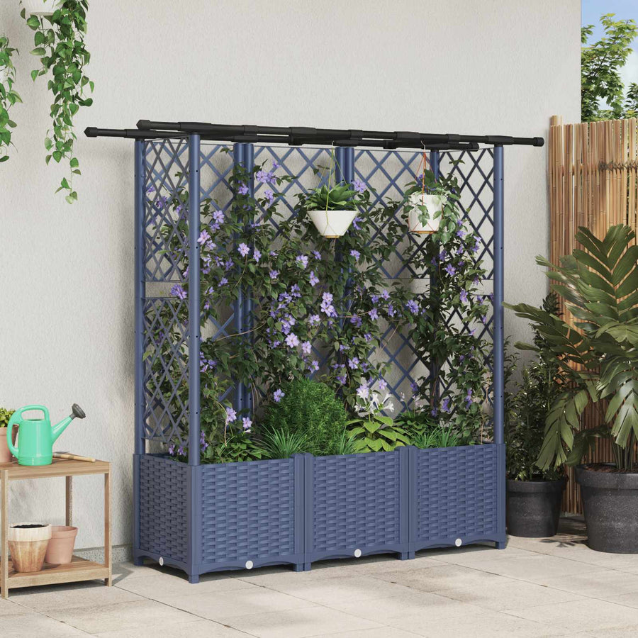 Verhoogd Bed met Trellis en Dak Grijs 163,5 x 40 x 138 cm PP