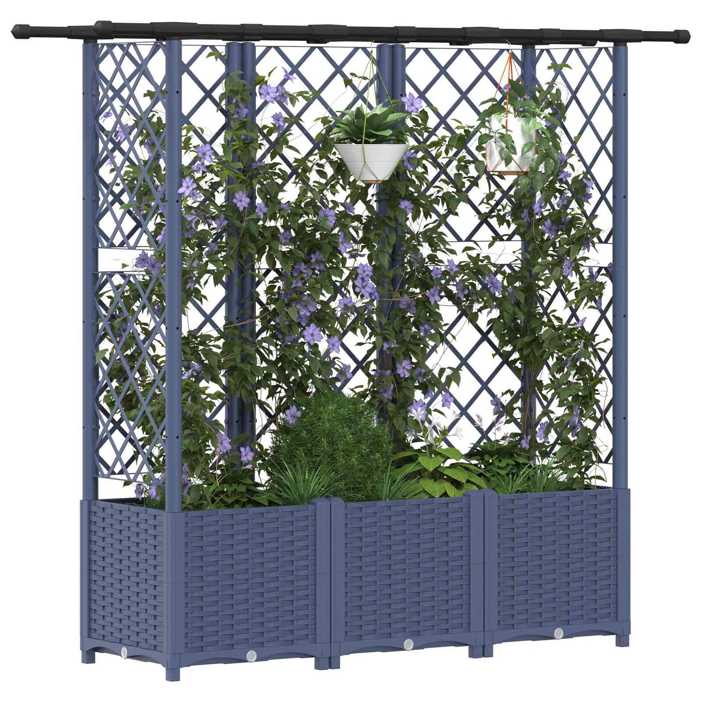 Verhoogd Bed met Trellis en Dak Grijs 163,5 x 40 x 138 cm PP
