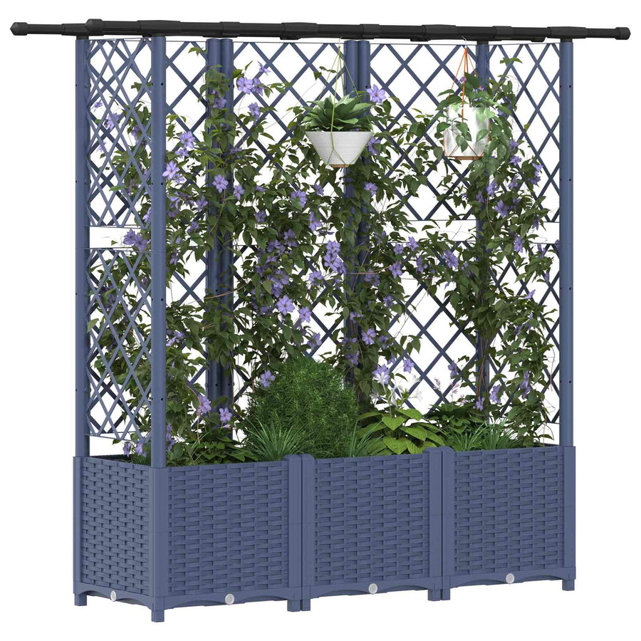 Verhoogd Bed met Trellis en Dak Grijs 163,5 x 40 x 138 cm PP
