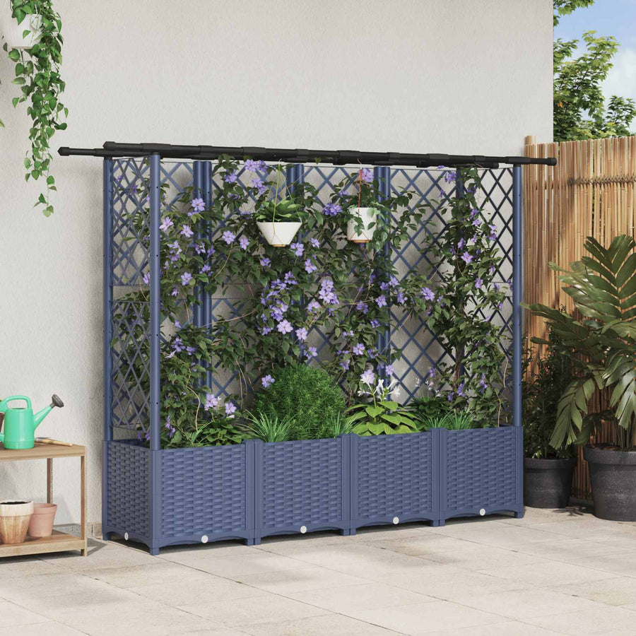 Verhoogd Bed met Trellis en Dak Grijs 202 x 40 x 138 cm PP