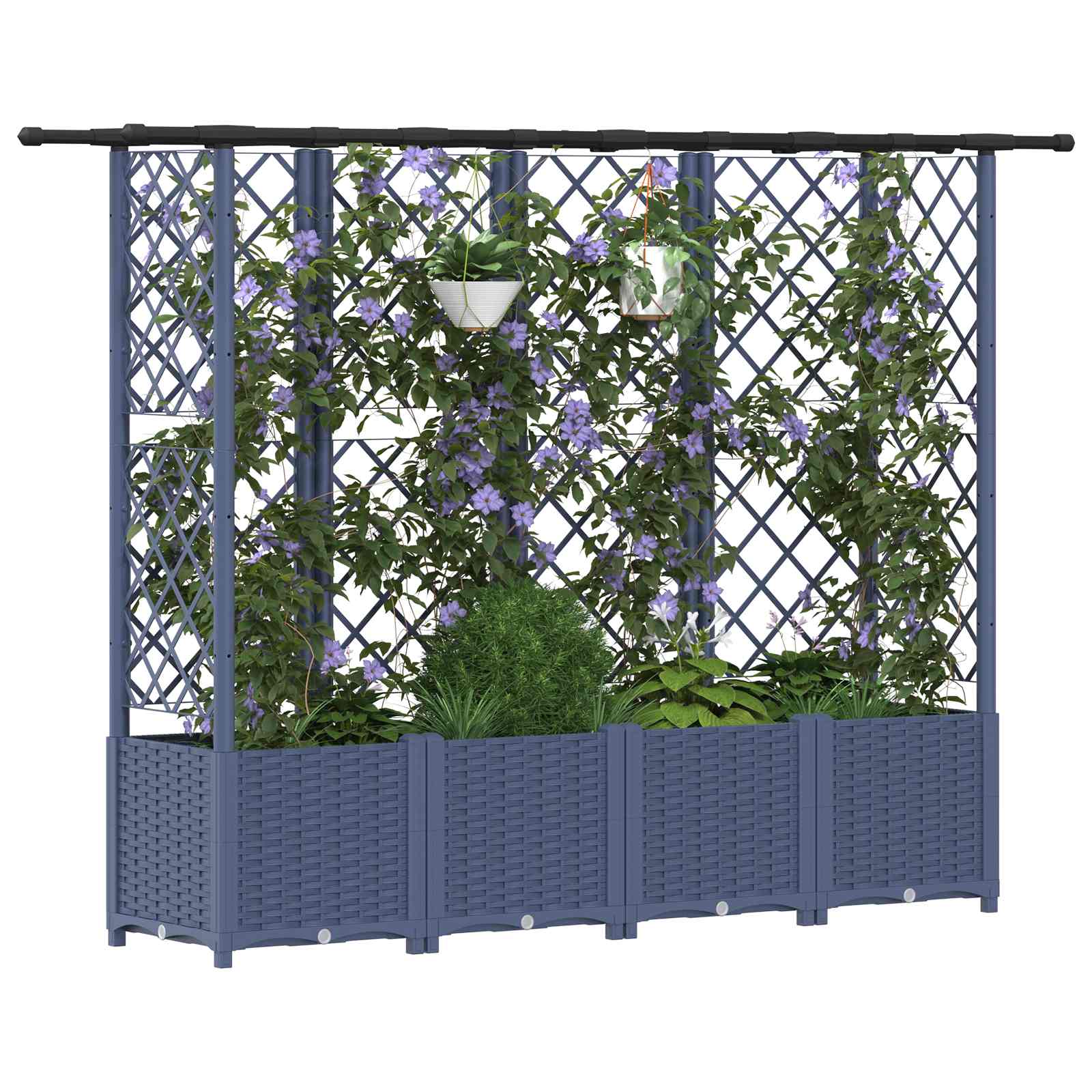 Verhoogd Bed met Trellis en Dak Grijs 202 x 40 x 138 cm PP