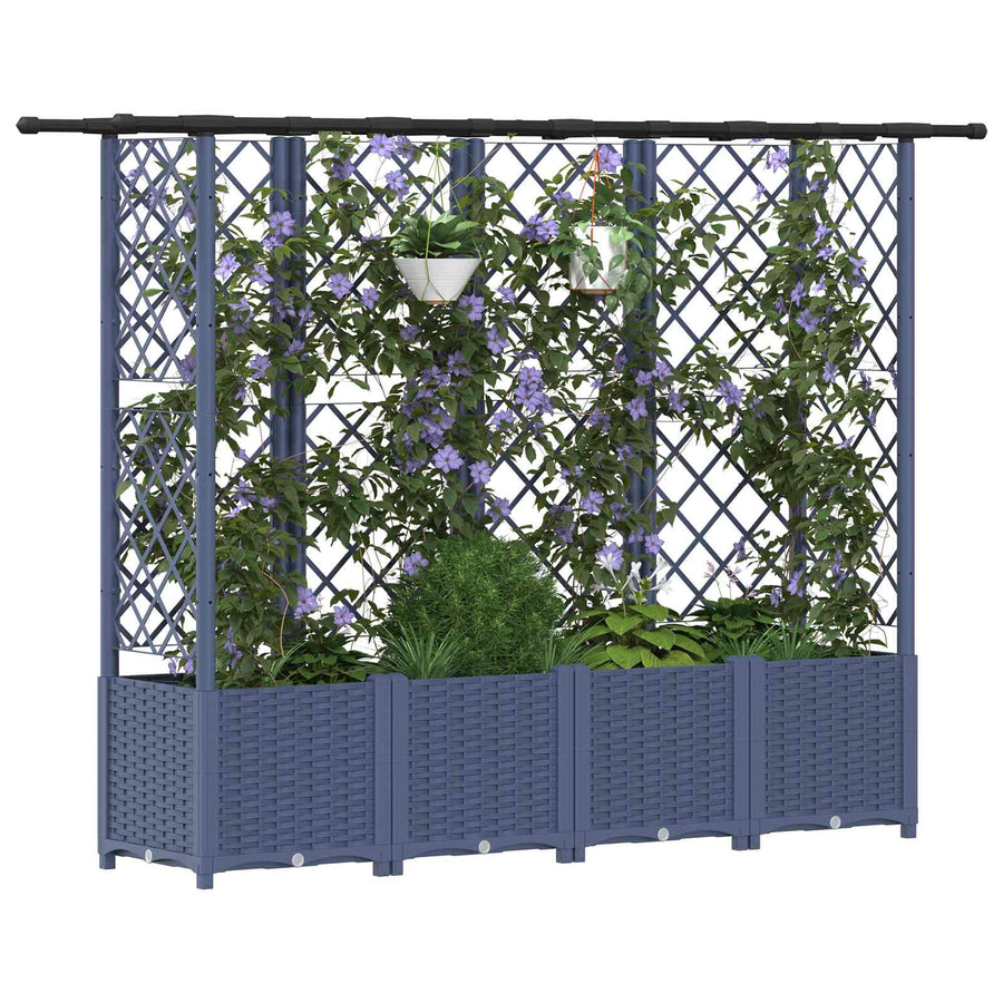 Verhoogd Bed met Trellis en Dak Grijs 202 x 40 x 138 cm PP