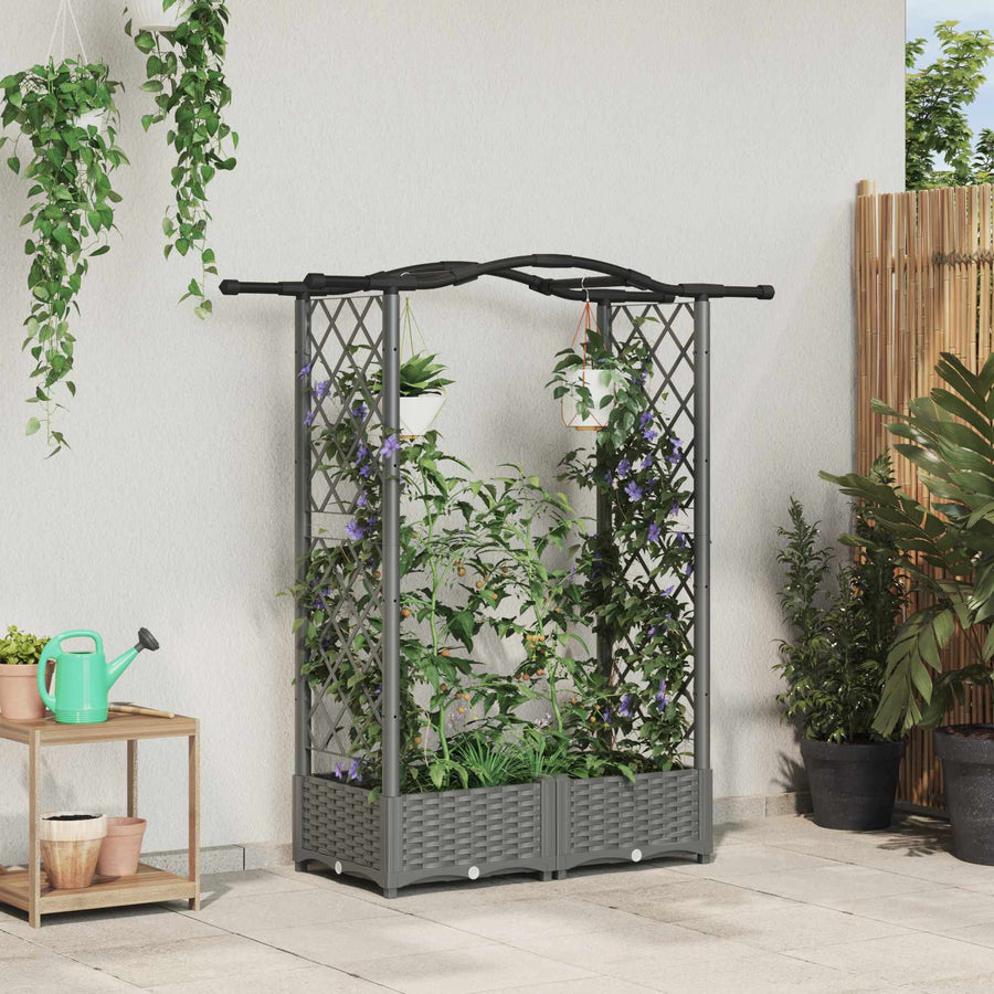 Verhoogd Bed met Trellis en Dak Lichtgrijs 124 x 40 x 125 cm PP