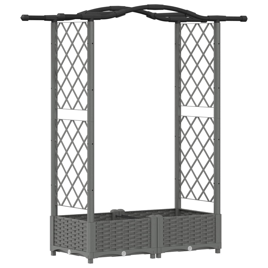 Verhoogd Bed met Trellis en Dak Lichtgrijs 124 x 40 x 125 cm PP