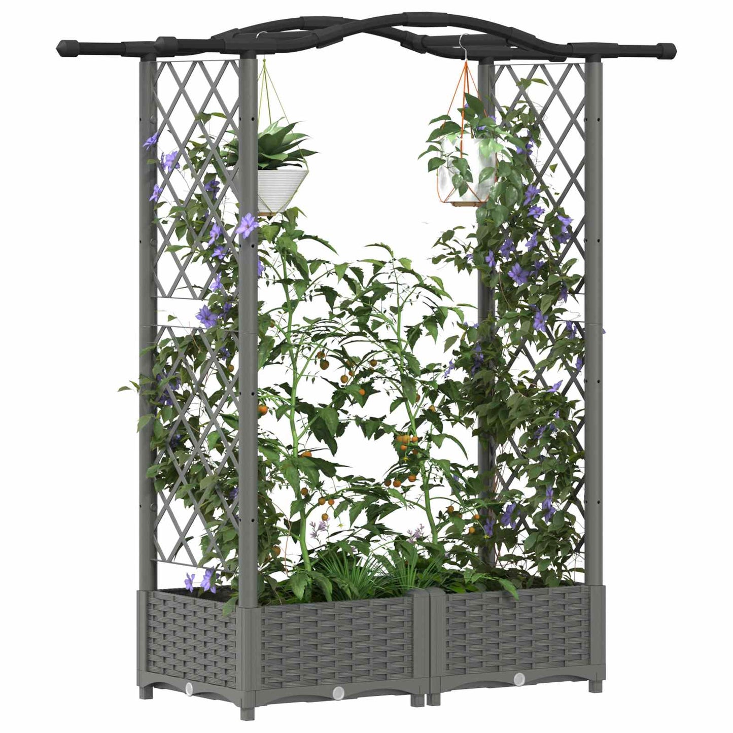 Verhoogd Bed met Trellis en Dak Lichtgrijs 124 x 40 x 125 cm PP