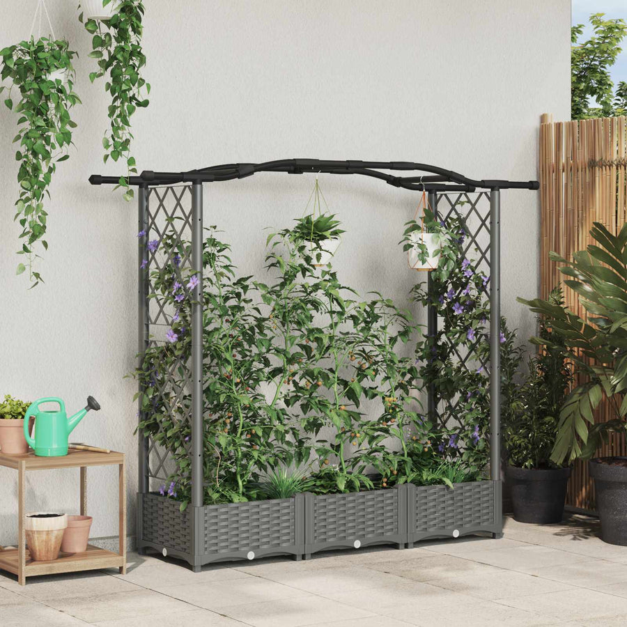 Verhoogd Bed met Trellis en Dak Lichtgrijs 169 x 40 x 125 cm PP