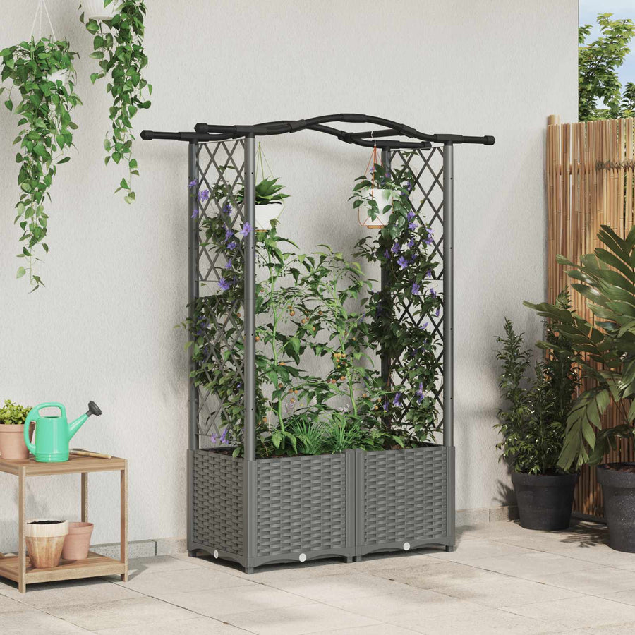 Verhoogd Bed met Trellis en Dak Lichtgrijs 207 x 40 x 126 cm PP