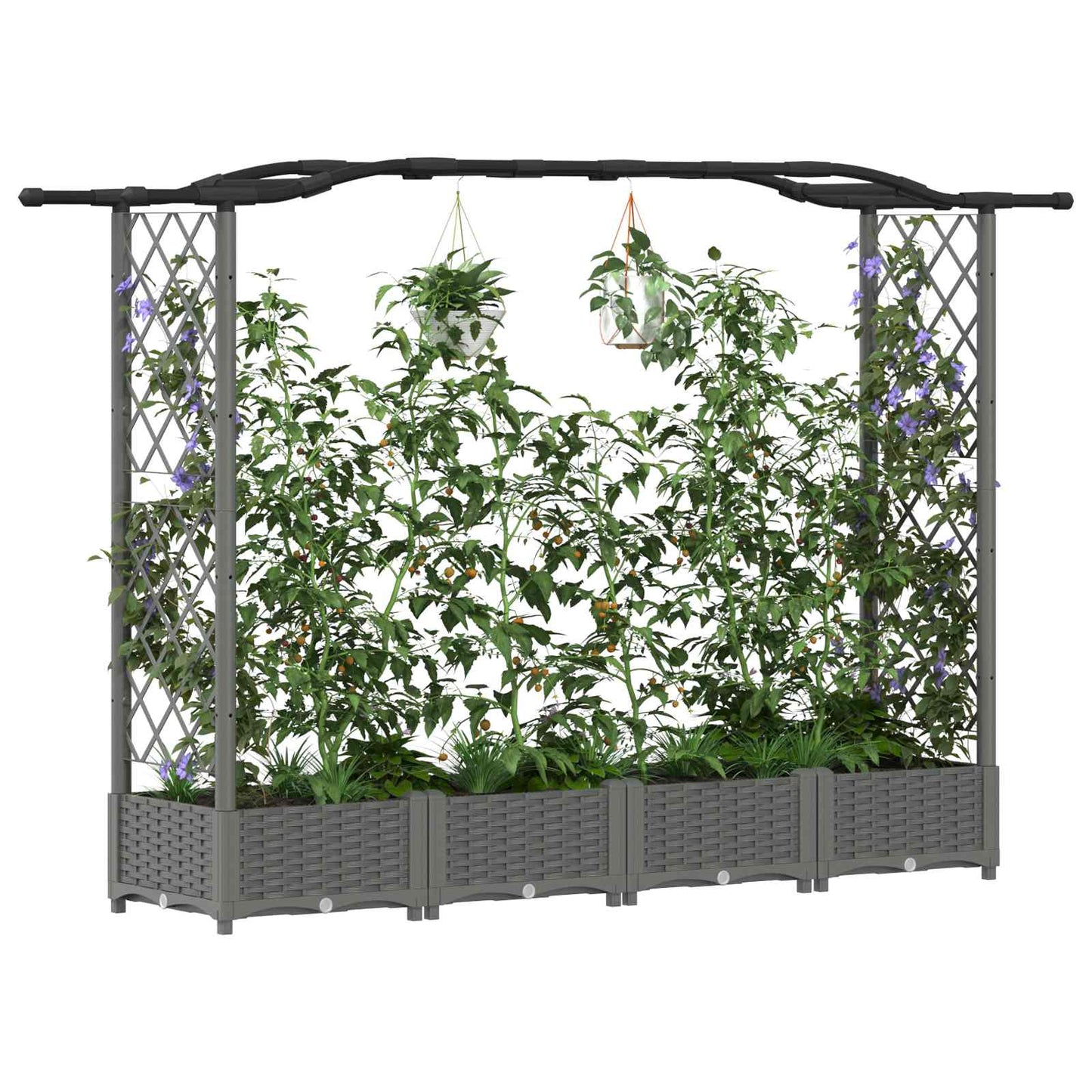Verhoogd Bed met Trellis en Dak Lichtgrijs 207 x 40 x 126 cm PP