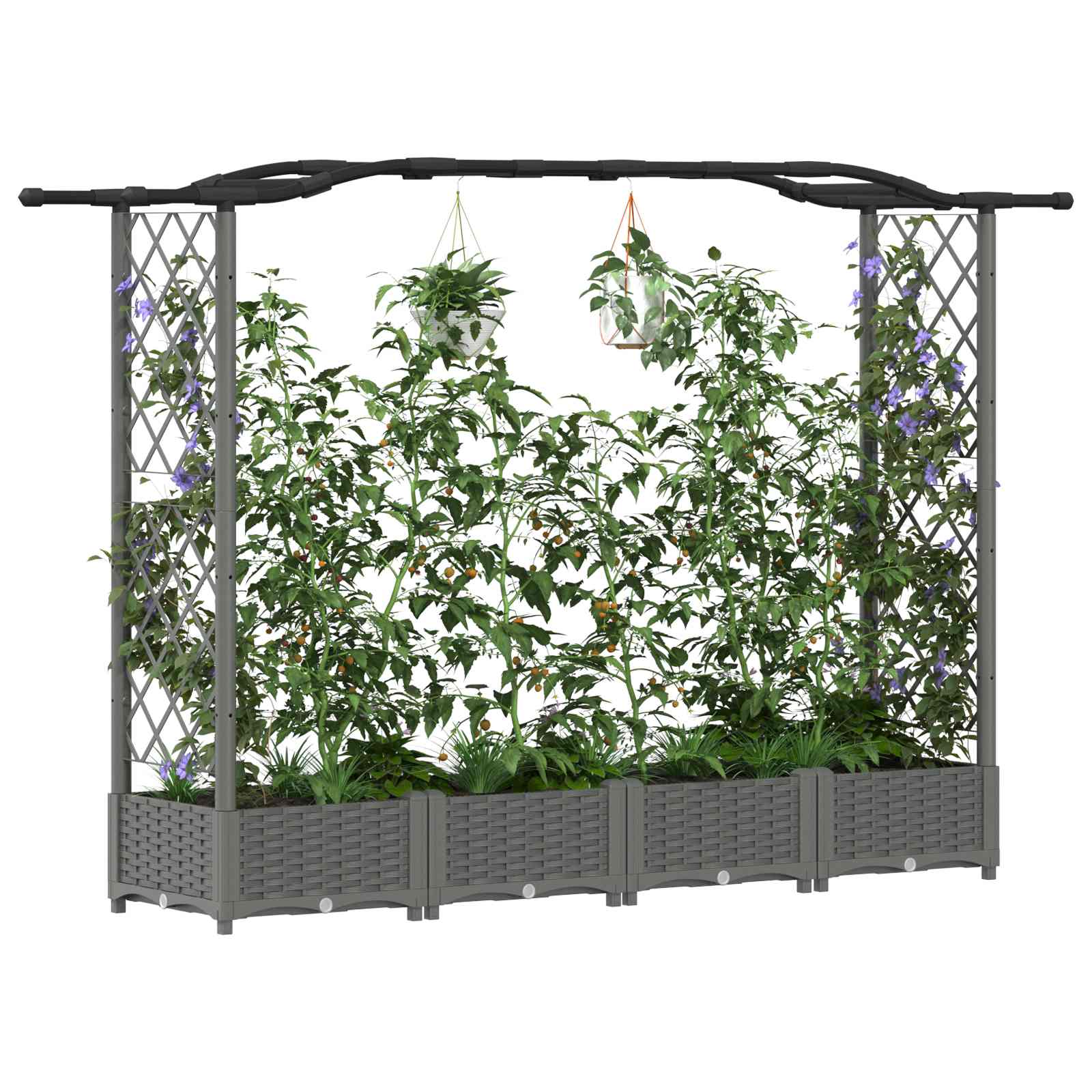 Verhoogd Bed met Trellis en Dak Lichtgrijs 207 x 40 x 126 cm PP