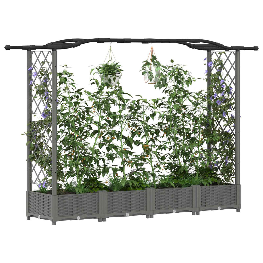Verhoogd Bed met Trellis en Dak Lichtgrijs 207 x 40 x 126 cm PP
