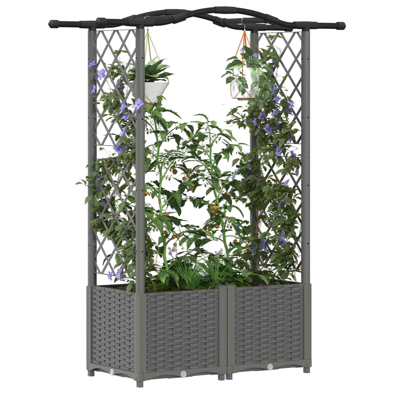 Verhoogd Bed met Trellis en Dak Lichtgrijs 125 x 40 x 138 cm PP