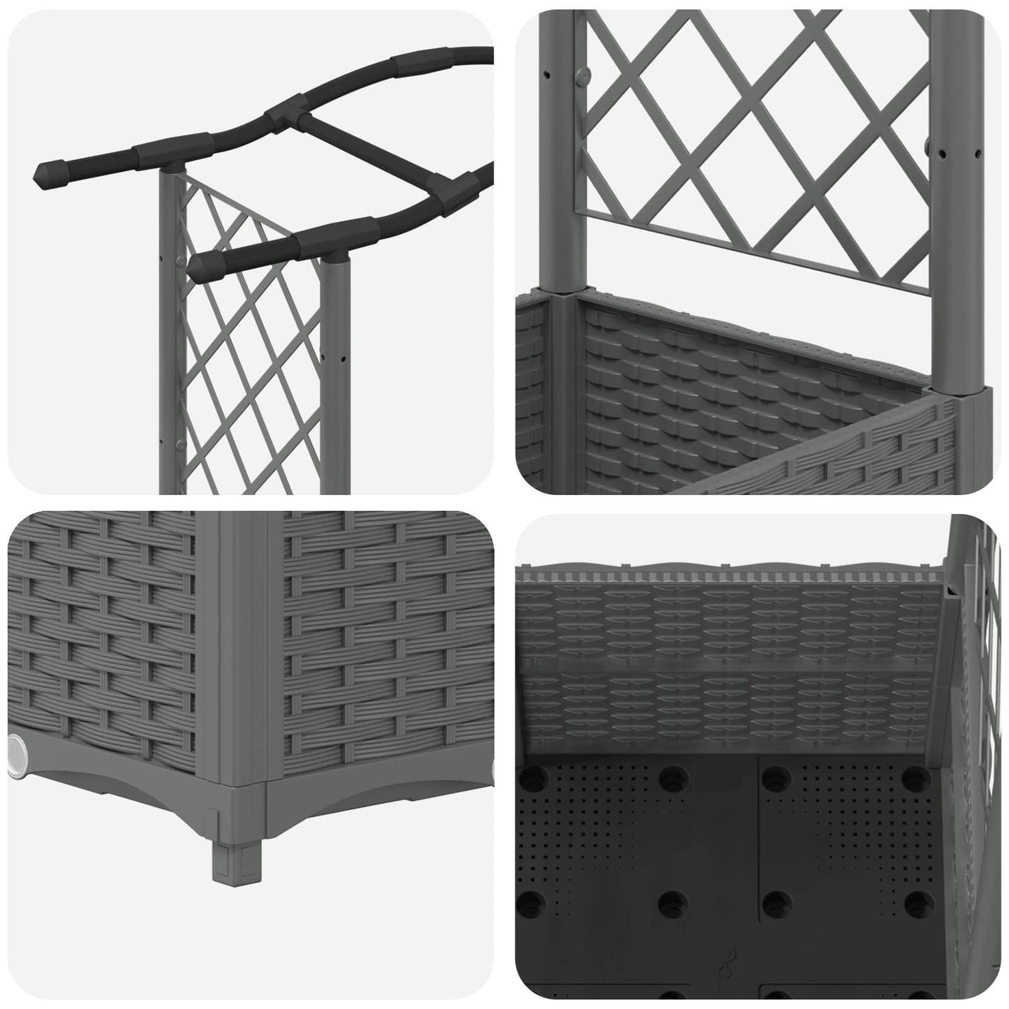 Verhoogd Bed met Trellis en Dak Lichtgrijs 164 x 40 x 142 cm PP