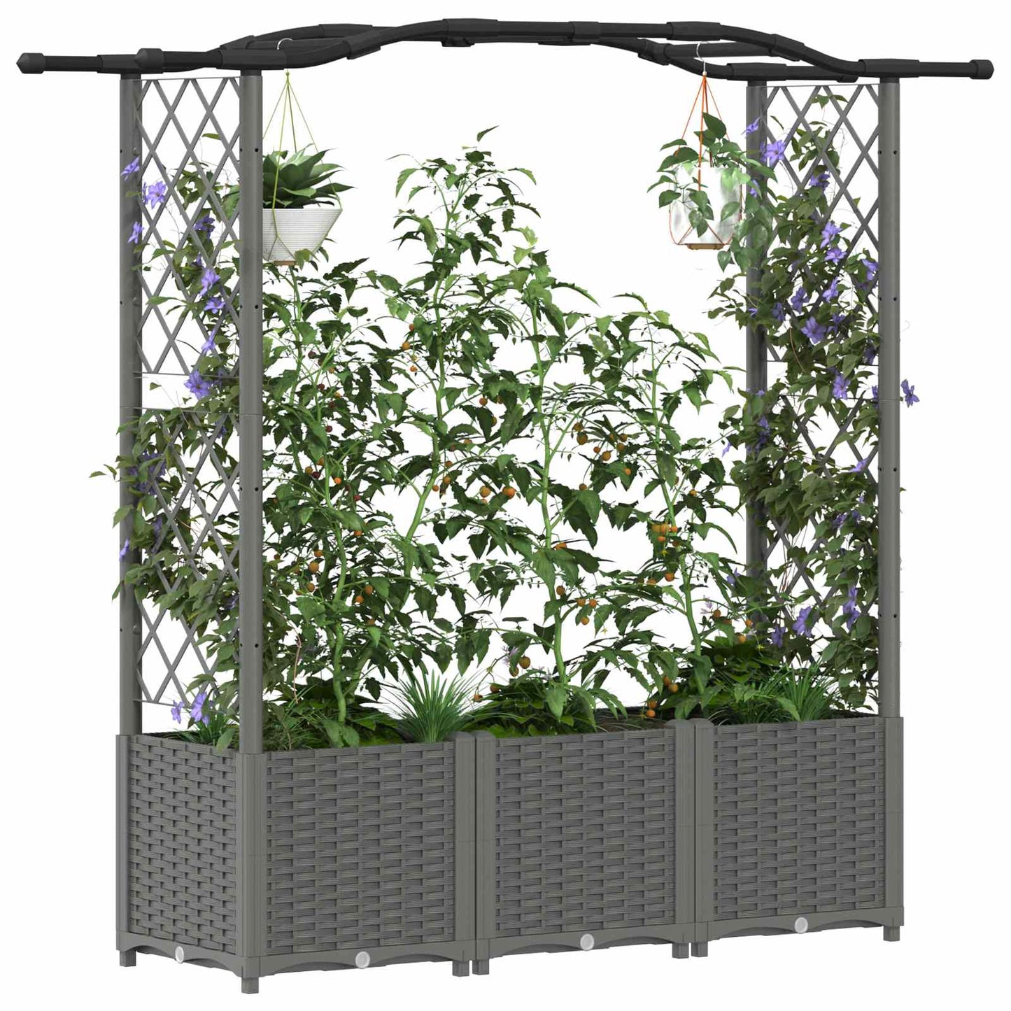 Verhoogd Bed met Trellis en Dak Lichtgrijs 164 x 40 x 142 cm PP