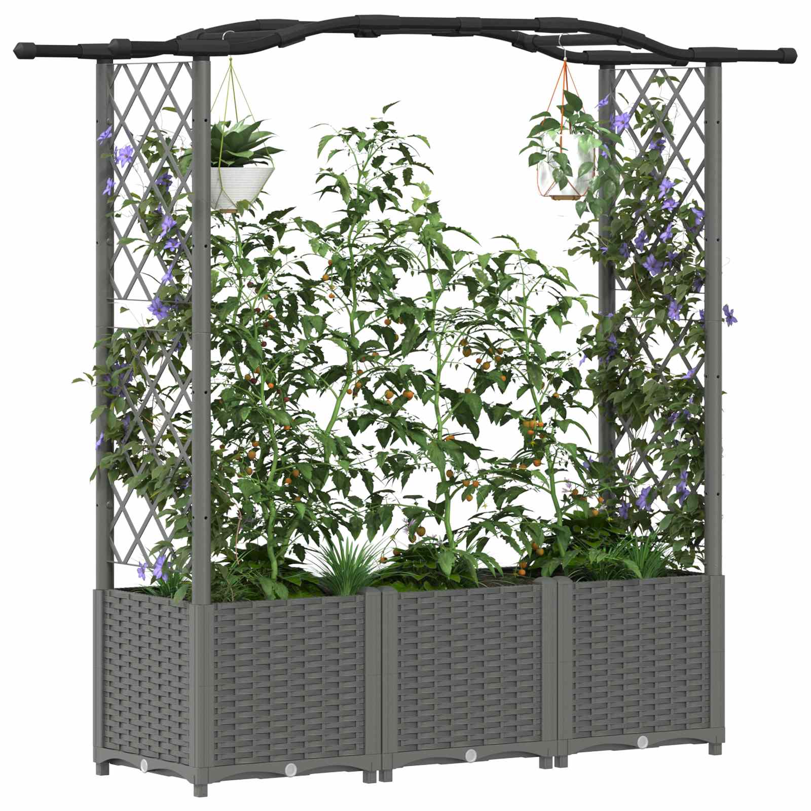 Verhoogd Bed met Trellis en Dak Lichtgrijs 164 x 40 x 142 cm PP