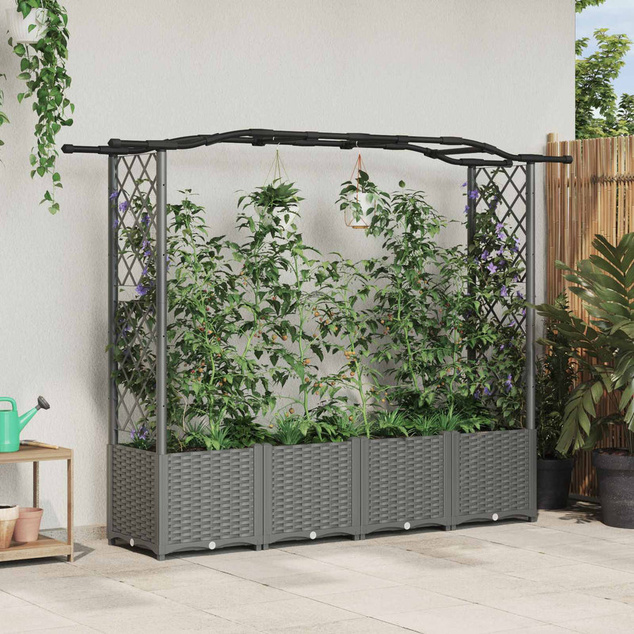 Verhoogd Bed met Trellis en Dak Lichtgrijs 204 x 40 x 141 cm PP