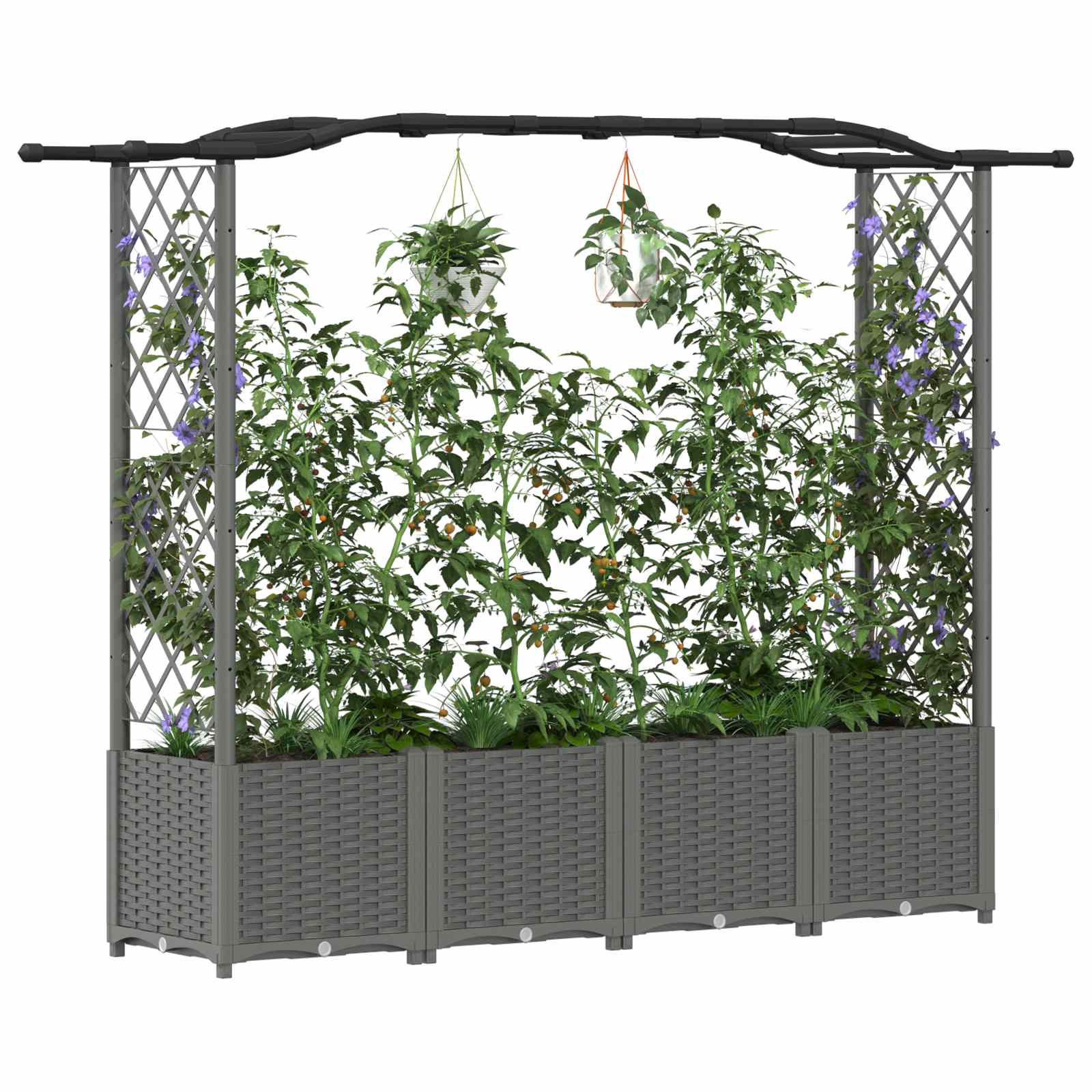 Verhoogd Bed met Trellis en Dak Lichtgrijs 204 x 40 x 141 cm PP
