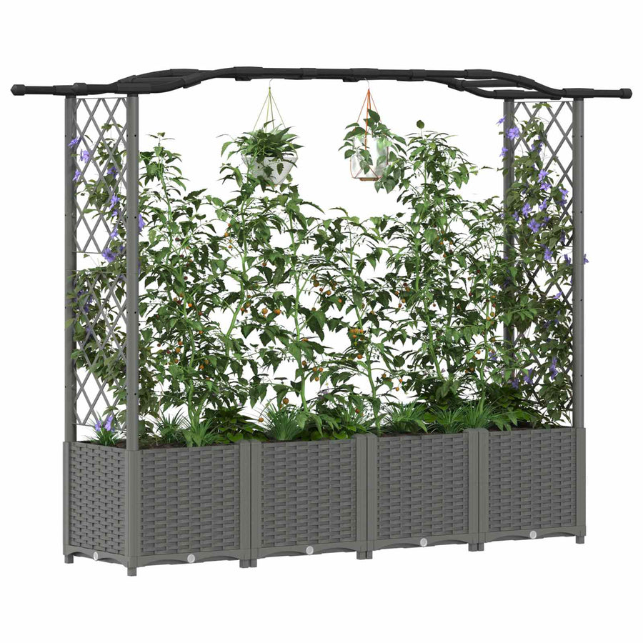 Verhoogd Bed met Trellis en Dak Lichtgrijs 204 x 40 x 141 cm PP