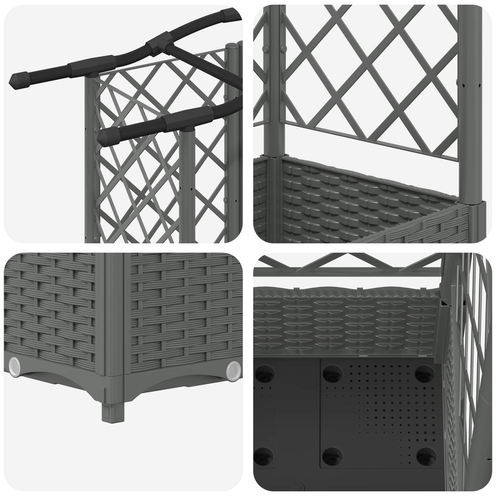 Verhoogd Bed met Trellis en Dak Lichtgrijs 124 x 40 x 123 cm PP