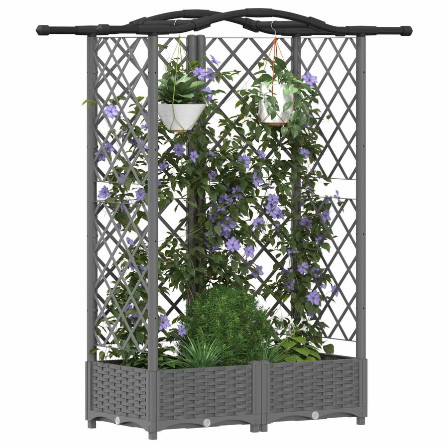 Verhoogd Bed met Trellis en Dak Lichtgrijs 124 x 40 x 123 cm PP