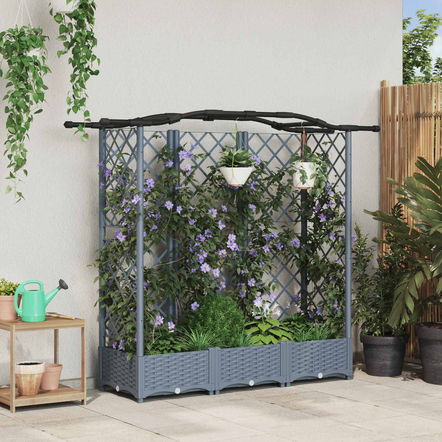 Verhoogd Bed met Trellis en Dak Lichtgrijs 163 x 40 x 126 cm PP