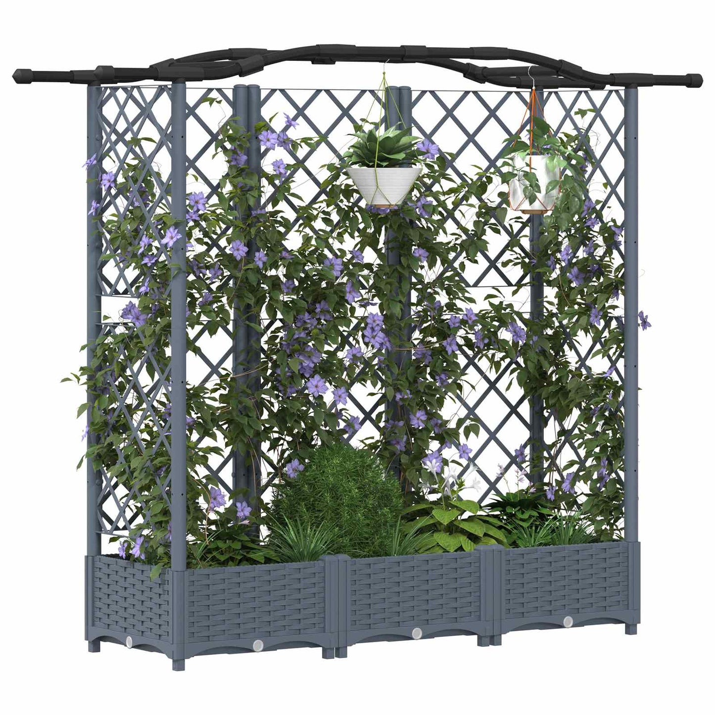 Verhoogd Bed met Trellis en Dak Lichtgrijs 163 x 40 x 126 cm PP
