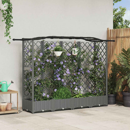 Verhoogd Bed met Trellis en Dak Lichtgrijs 203,5 x 40 x 123 cm