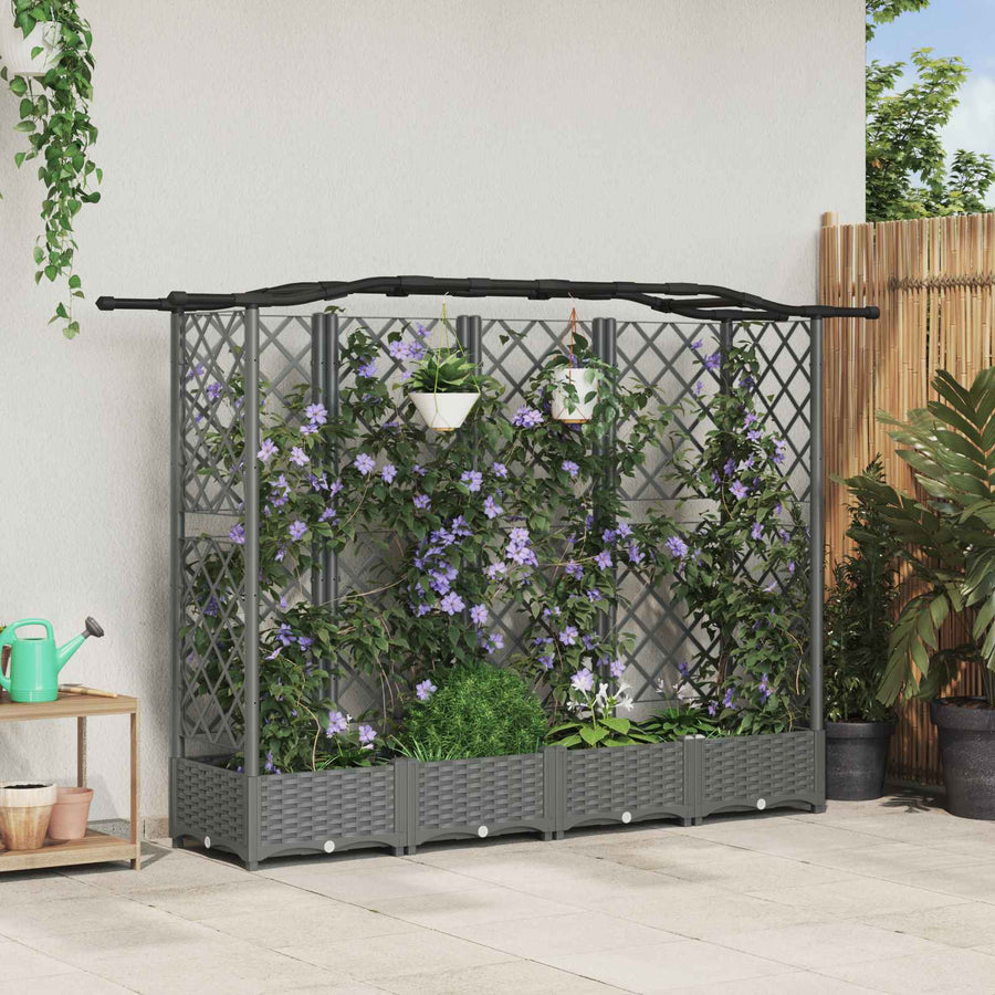 Verhoogd Bed met Trellis en Dak Lichtgrijs 203,5 x 40 x 123 cm