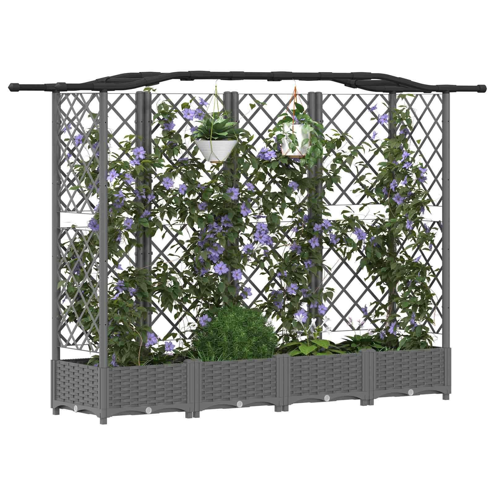Verhoogd Bed met Trellis en Dak Lichtgrijs 203,5 x 40 x 123 cm