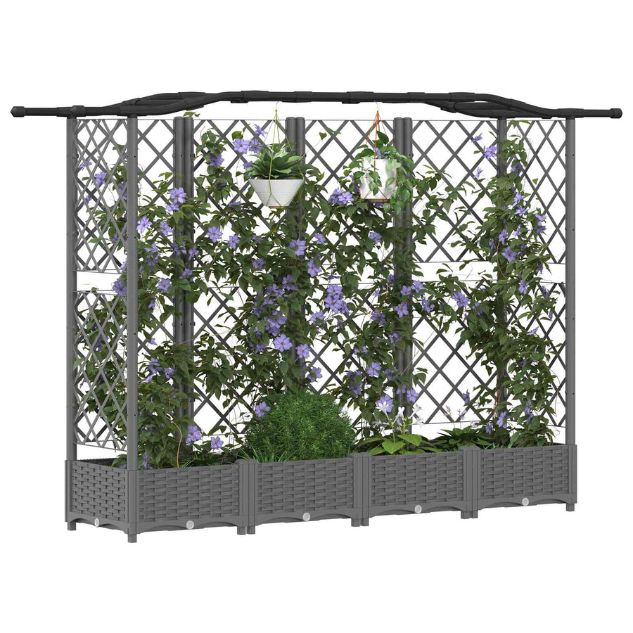 Verhoogd Bed met Trellis en Dak Lichtgrijs 203,5 x 40 x 123 cm