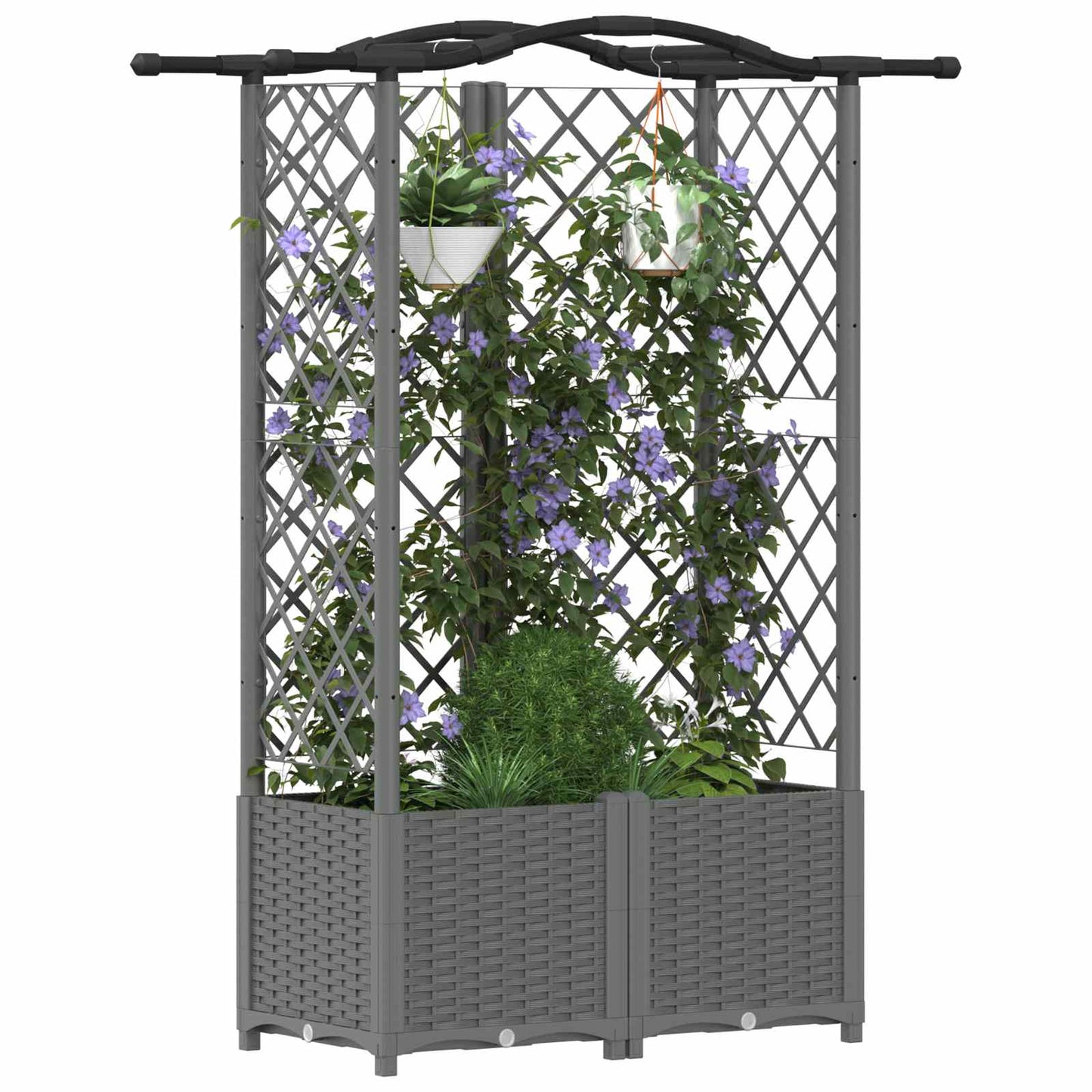 Verhoogd Bed met Trellis en Dak Lichtgrijs 122 x 40 x 138 cm PP
