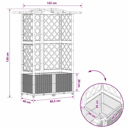 Verhoogd Bed met Trellis en Dak Lichtgrijs 122 x 40 x 138 cm PP
