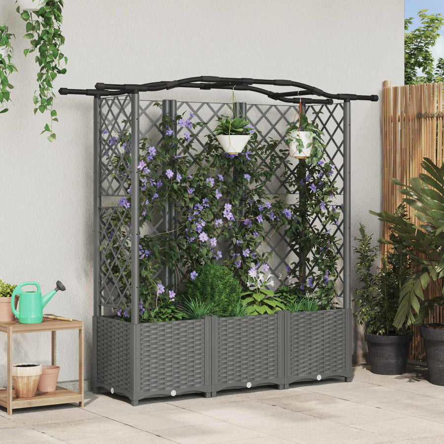 Verhoogd Bed met Trellis en Dak Lichtgrijs 163 x 40 x 138 cm PP