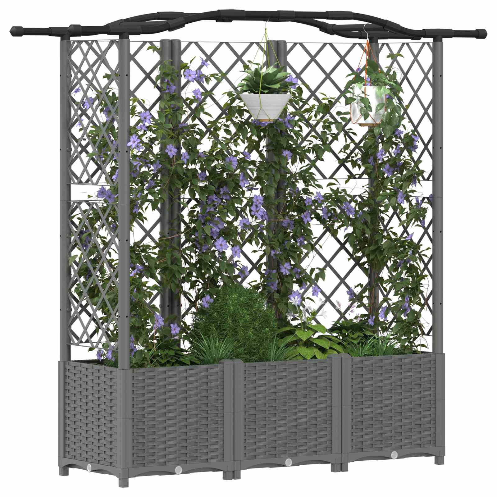 Verhoogd Bed met Trellis en Dak Lichtgrijs 163 x 40 x 138 cm PP