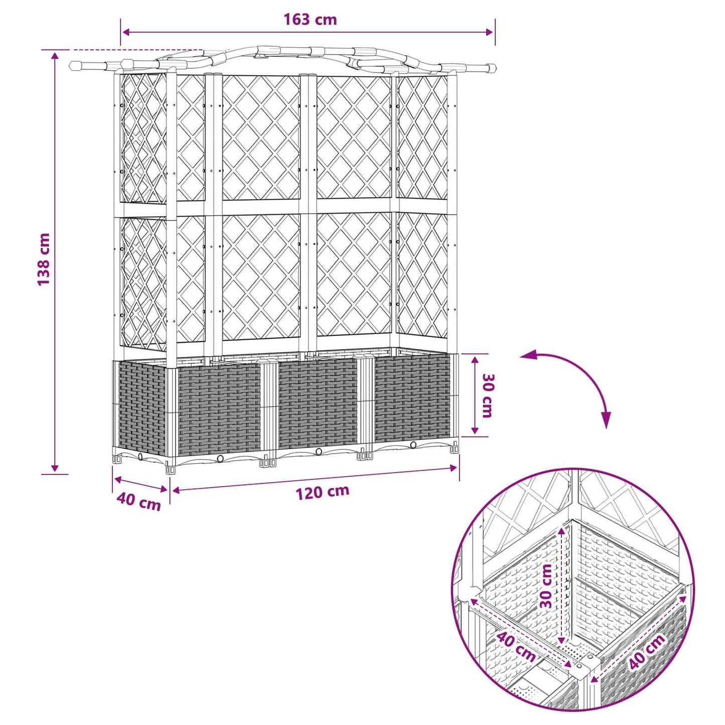 Verhoogd Bed met Trellis en Dak Lichtgrijs 163 x 40 x 138 cm PP