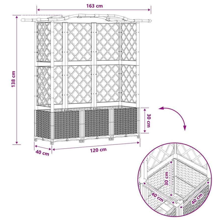Verhoogd Bed met Trellis en Dak Lichtgrijs 163 x 40 x 138 cm PP