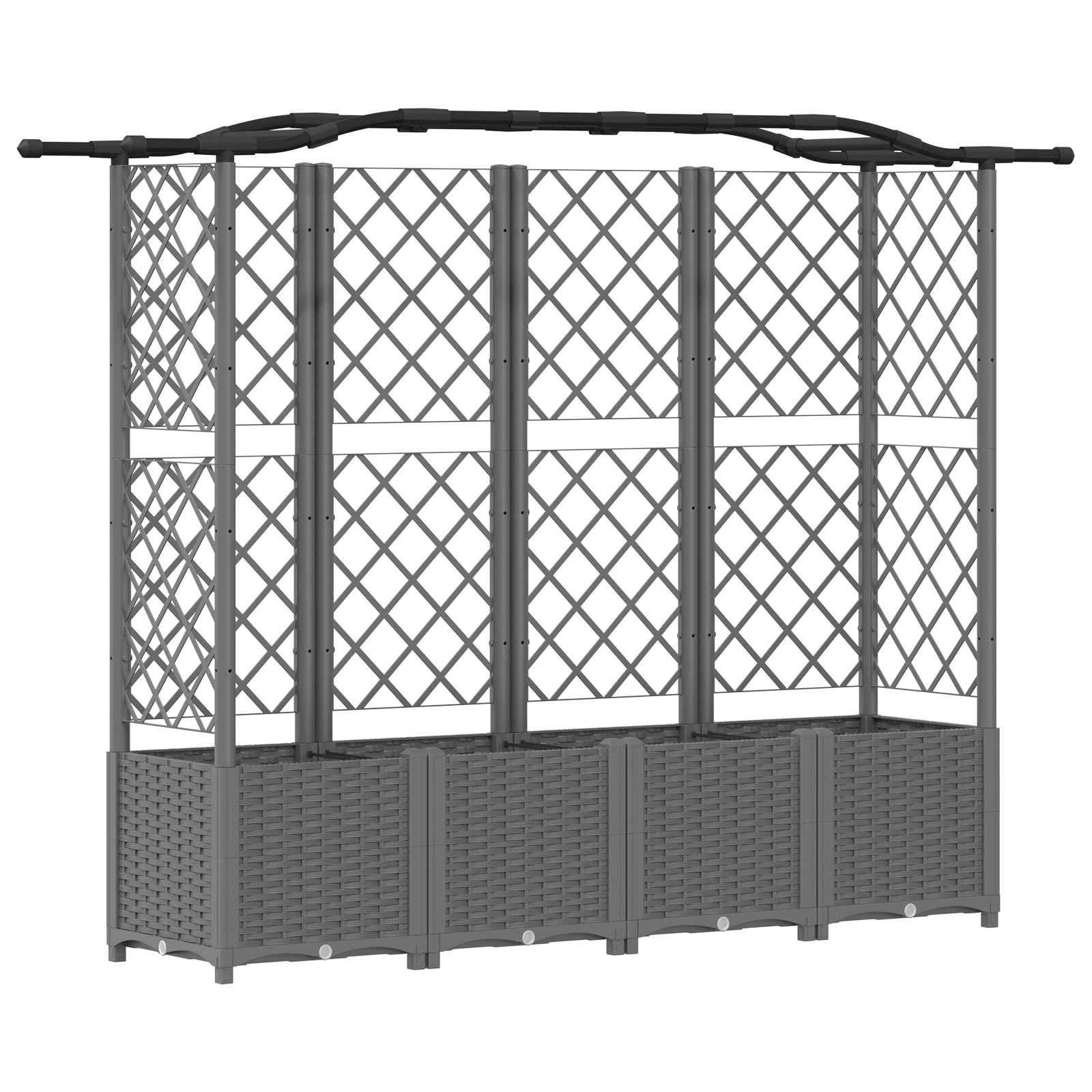 Verhoogd Bed met Trellis en Dak Lichtgrijs 204 x 40 x 138 cm PP